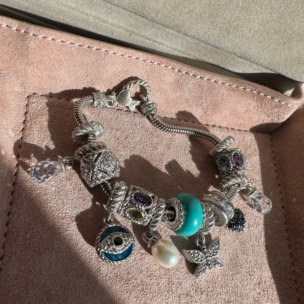 Judith Ripka Sterling Silver Charm bracelet with 13 charms and spacers - Picture 2 of 15